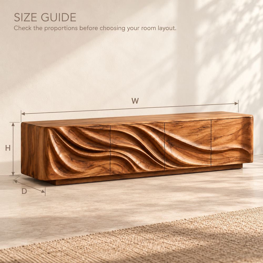 Kenwood Sculptural Solid Wood TV Stand - Design 168 - size guide