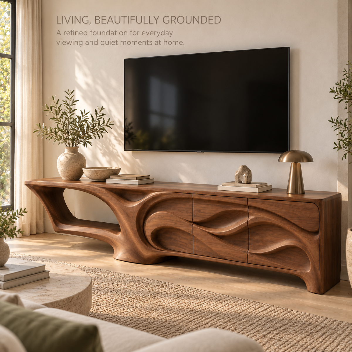 Lindenhall Sculptural Solid Wood TV Stand - Design 169 - product detail 1