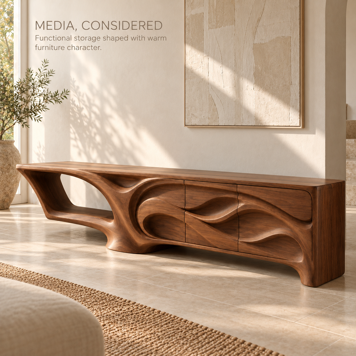 Lindenhall Sculptural Solid Wood TV Stand - Design 169 - product detail 2