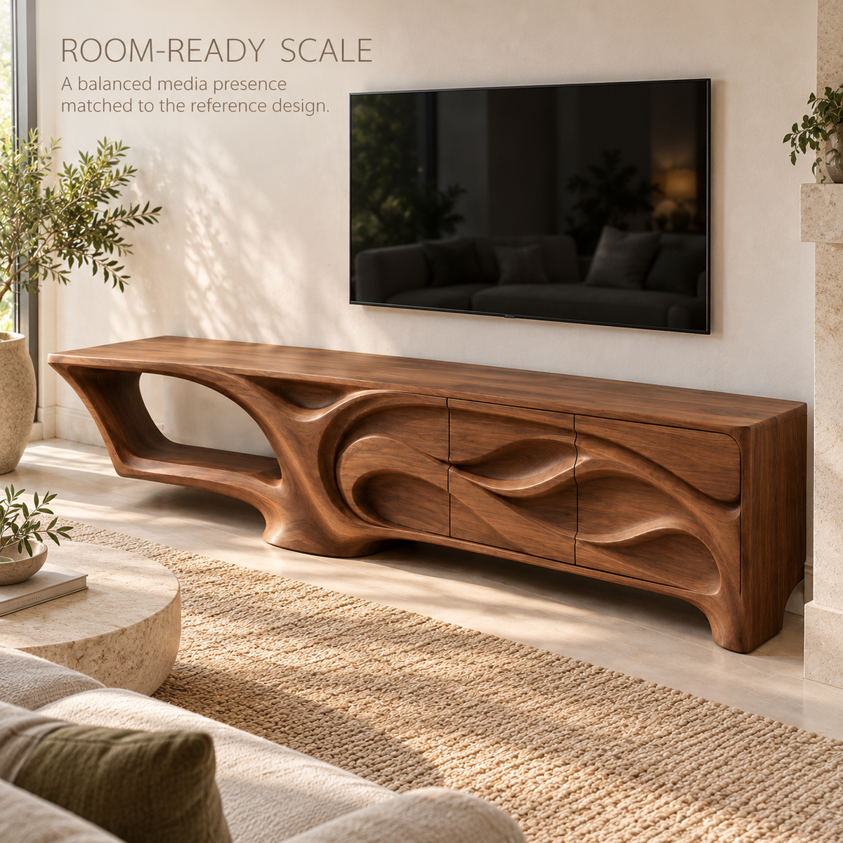 Lindenhall Sculptural Solid Wood TV Stand - Design 169 - product detail 3