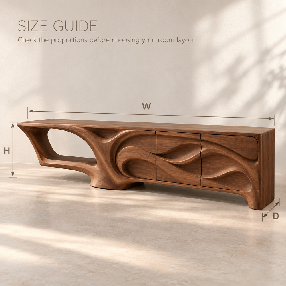 Lindenhall Sculptural Solid Wood TV Stand - Design 169 - size guide