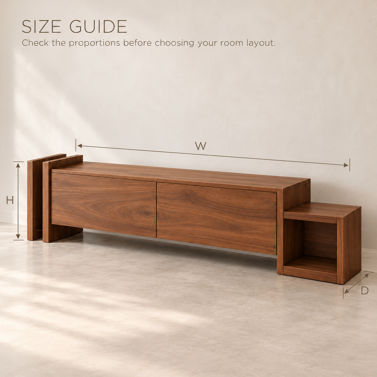 Mossley Sculptural Solid Wood TV Stand - Design 170 - size guide