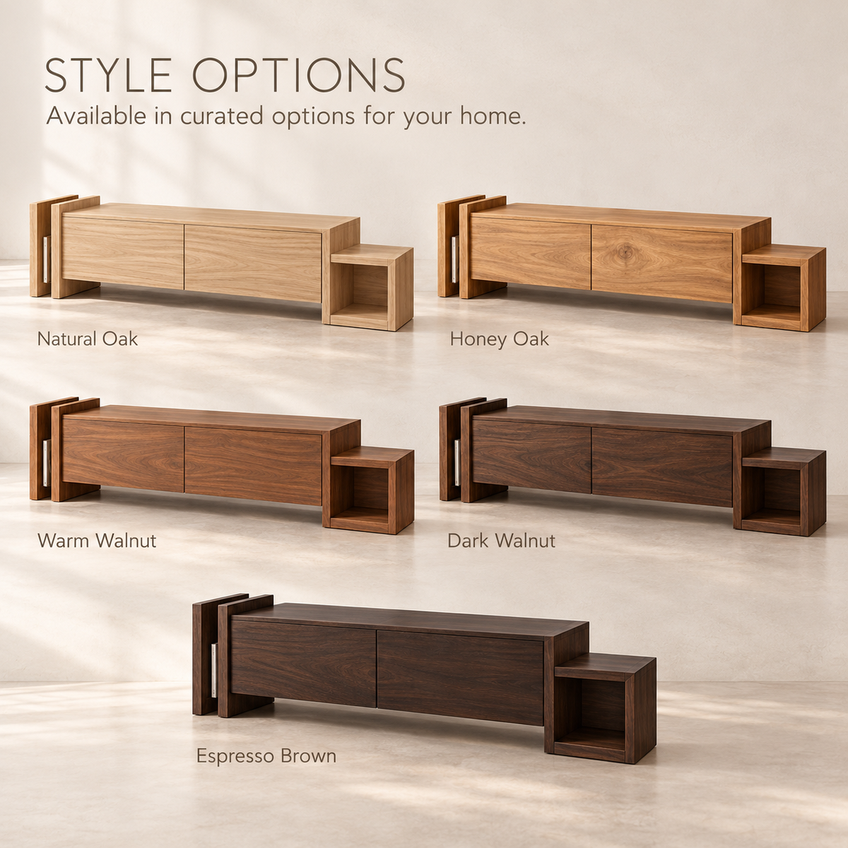 Mossley Sculptural Solid Wood TV Stand - Design 170 - wood finish options