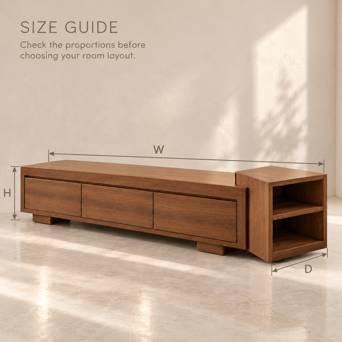 Norwood Sculptural Solid Wood TV Stand - Design 171 - size guide