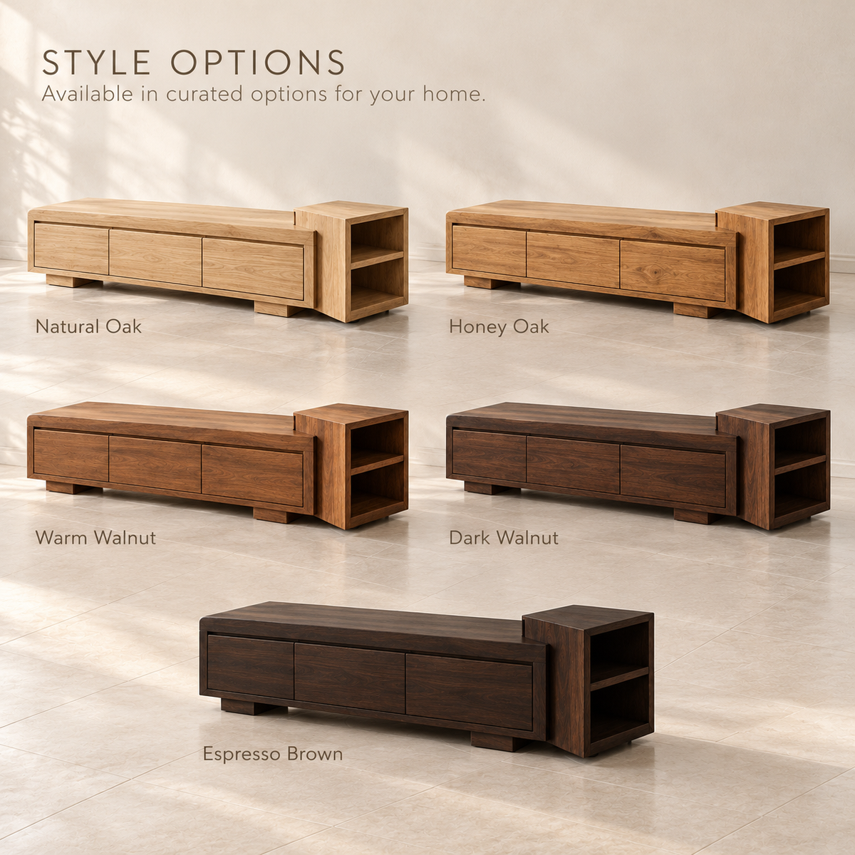 Norwood Sculptural Solid Wood TV Stand - Design 171 - wood finish options