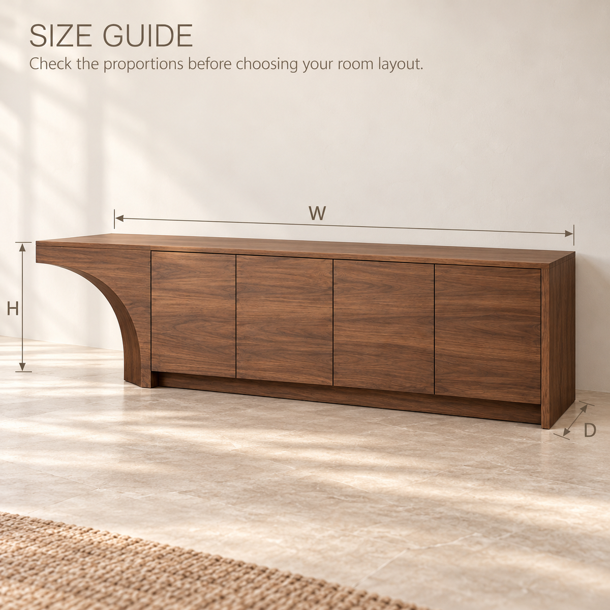 Oakridge Sculptural Solid Wood TV Stand - Design 172 - size guide