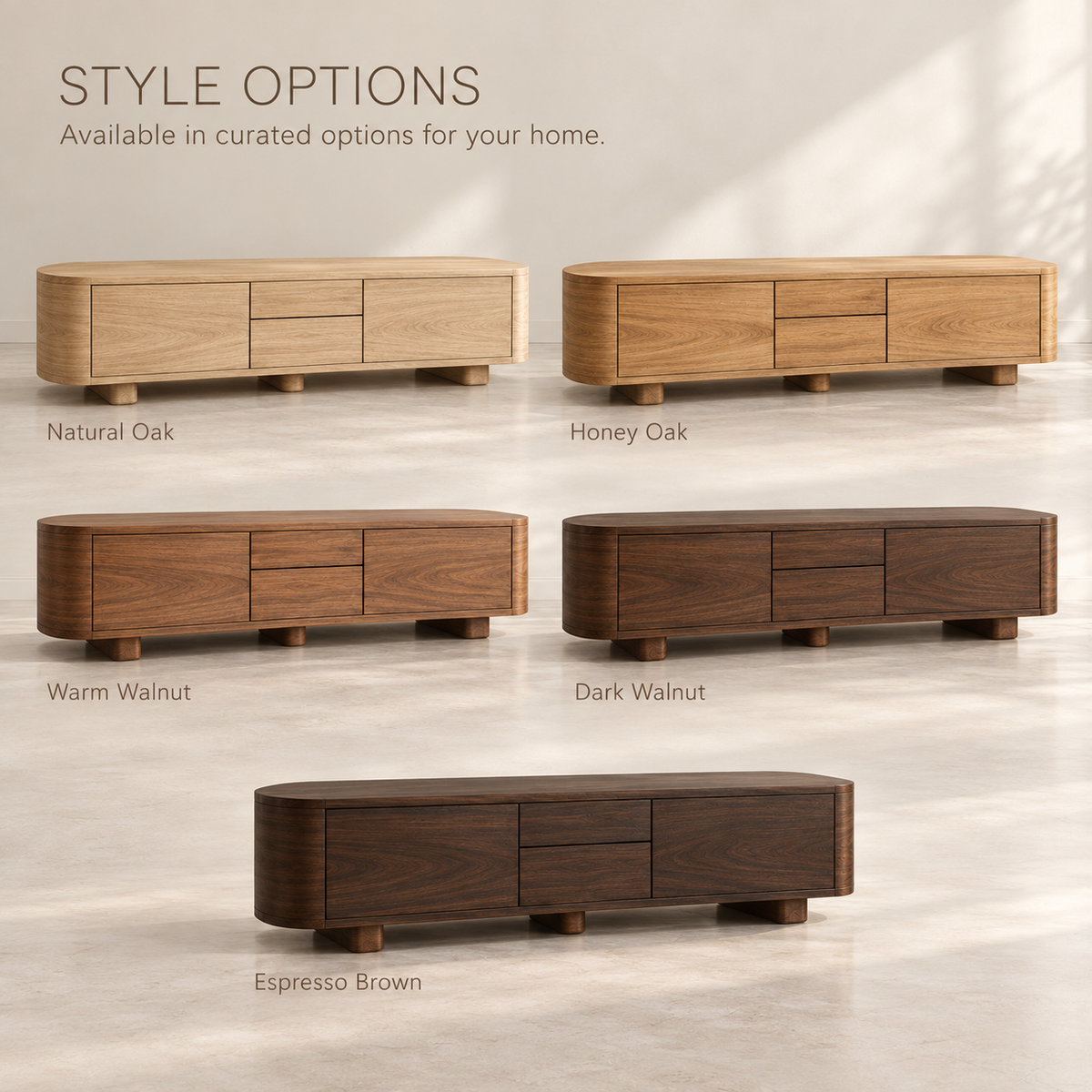 Penrose Sculptural Solid Wood TV Stand - Design 173 - wood finish options