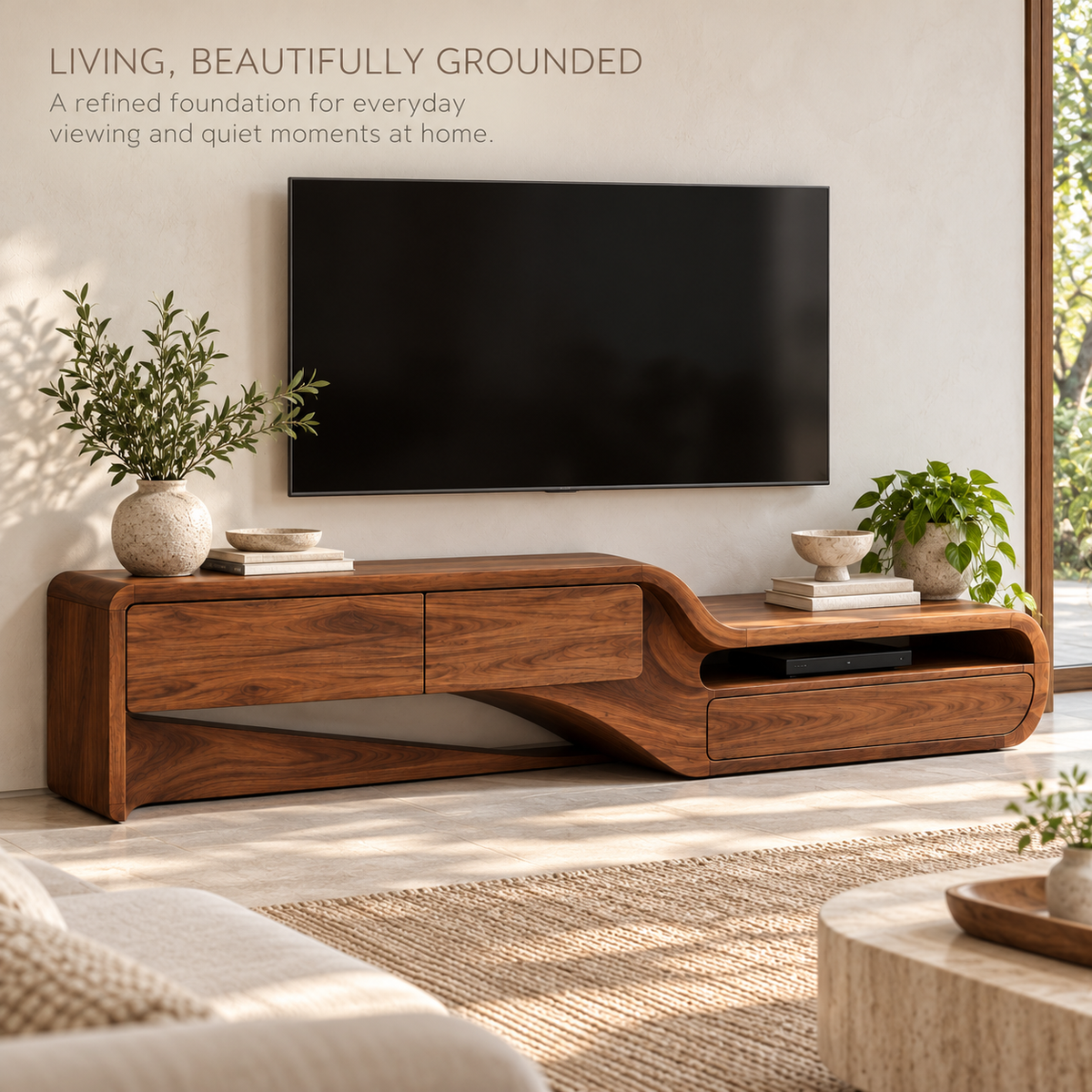 Rosewood Sculptural Solid Wood TV Stand - Design 175 - product detail 1