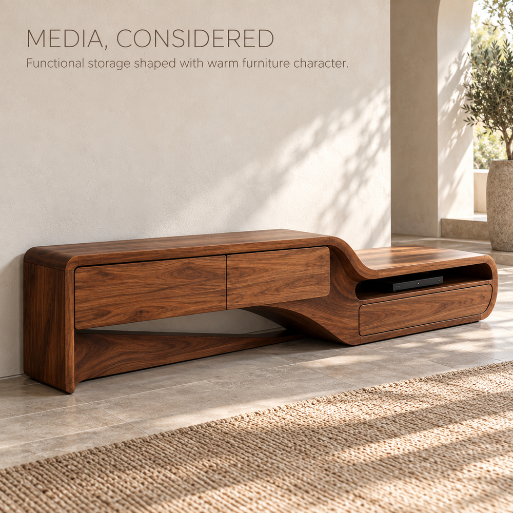 Rosewood Sculptural Solid Wood TV Stand - Design 175 - product detail 2