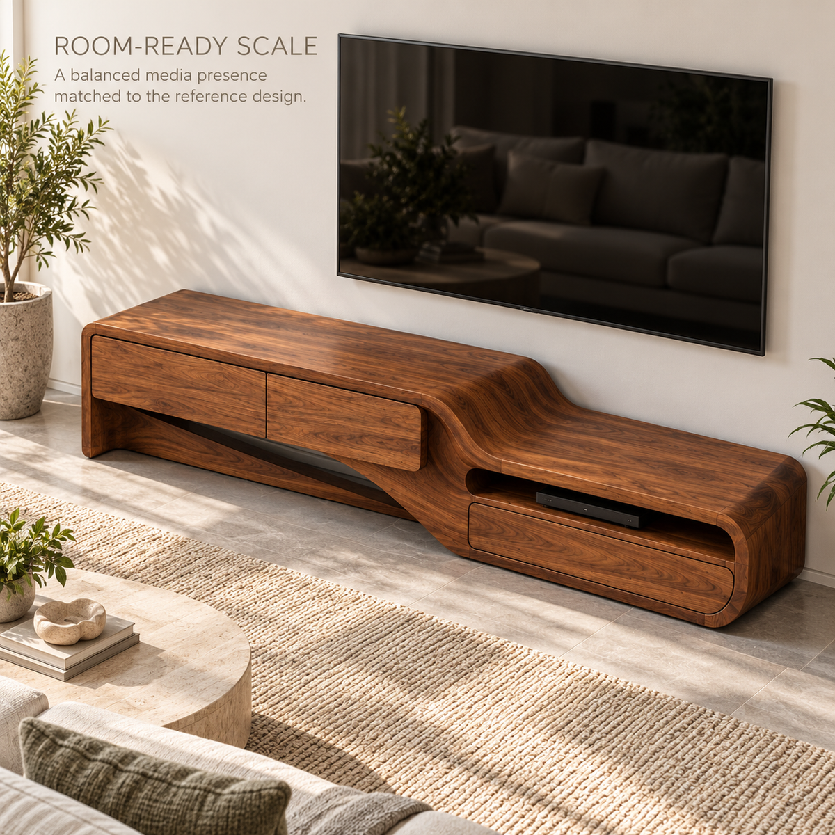 Rosewood Sculptural Solid Wood TV Stand - Design 175 - product detail 3