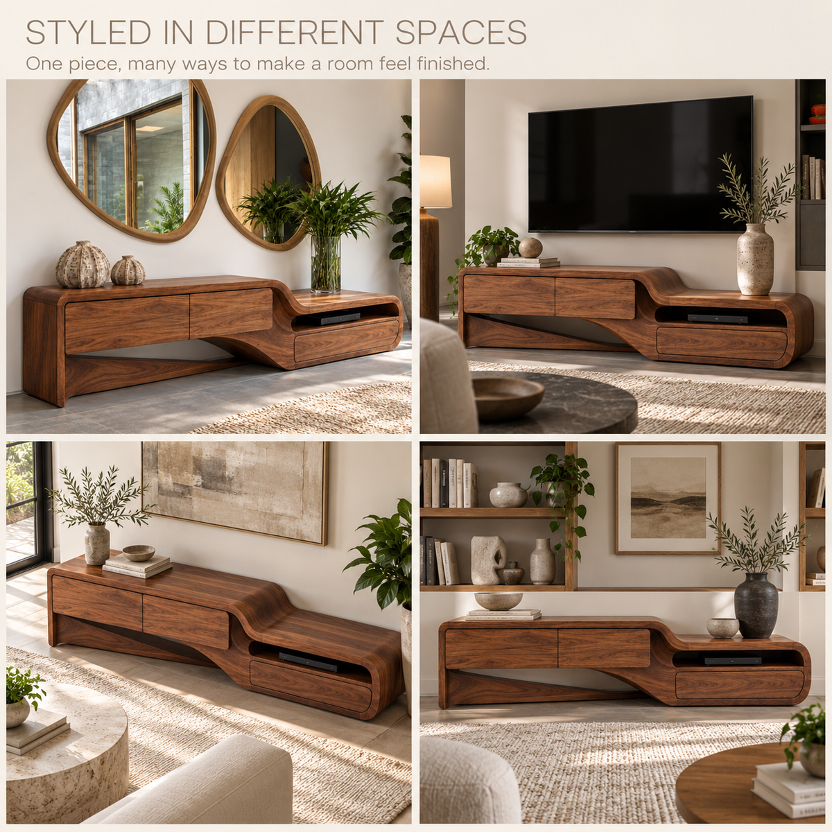Rosewood Sculptural Solid Wood TV Stand - Design 175 - product detail 9