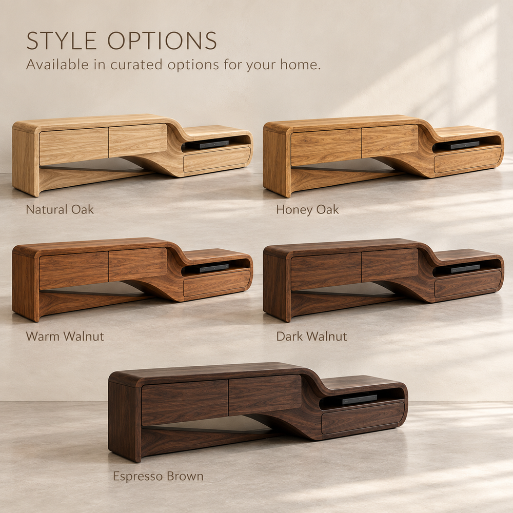 Rosewood Sculptural Solid Wood TV Stand - Design 175 - wood finish options