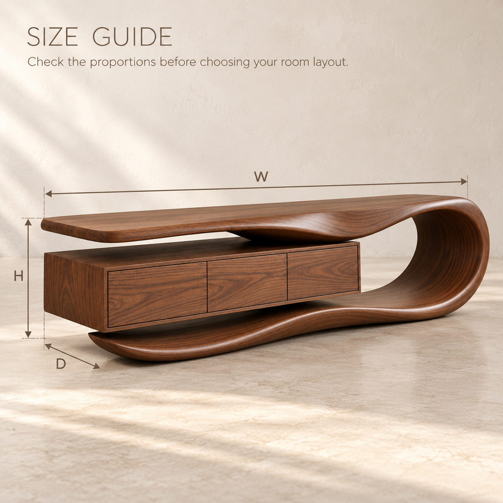Somerley Sculptural Solid Wood TV Stand - Design 176 - size guide