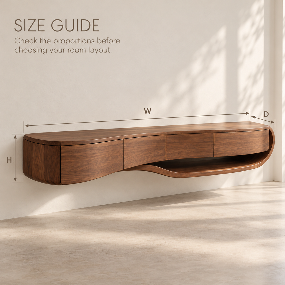 Tallmere Floating Solid Wood TV Stand - Design 177 - size guide