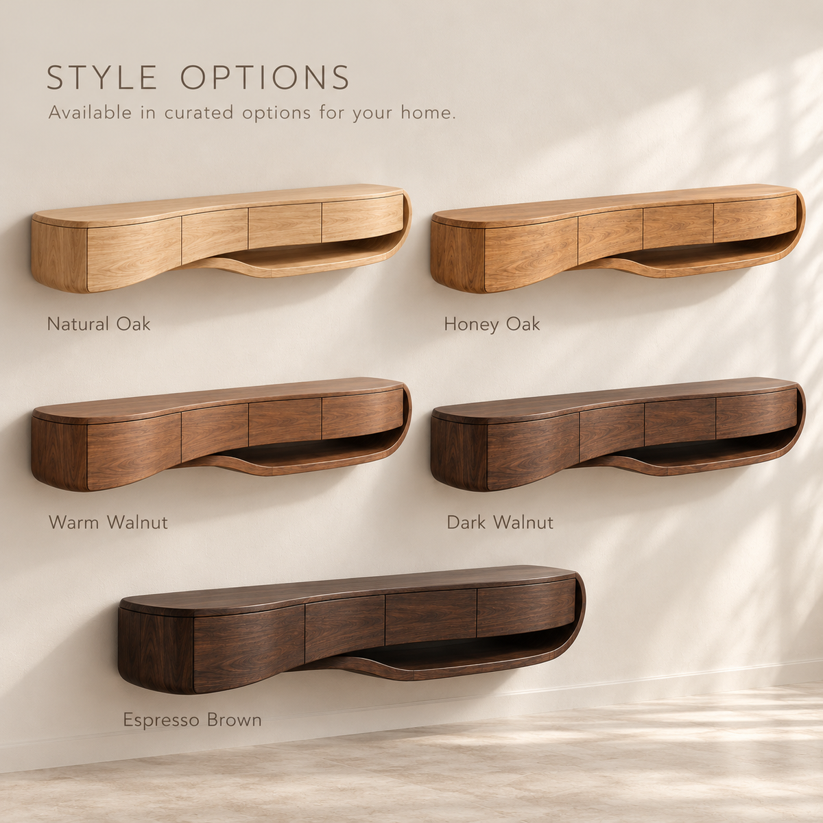 Tallmere Floating Solid Wood TV Stand - Design 177 - wood finish options