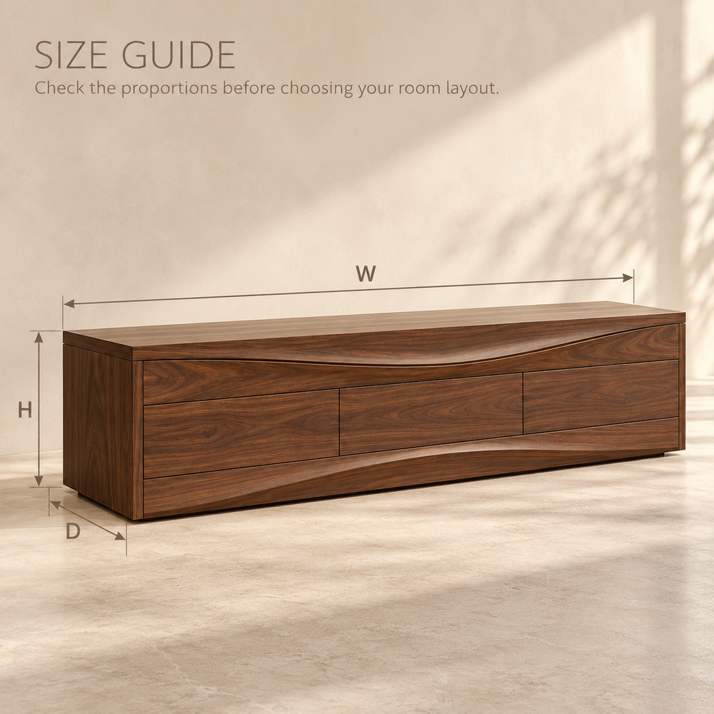 Underwood Sculptural Solid Wood TV Stand - Design 178 - size guide