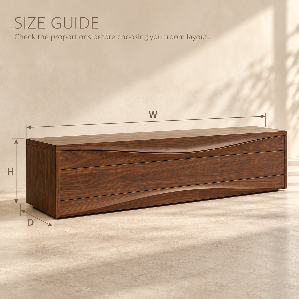 Underwood Sculptural Solid Wood TV Stand - Design 178 - size guide
