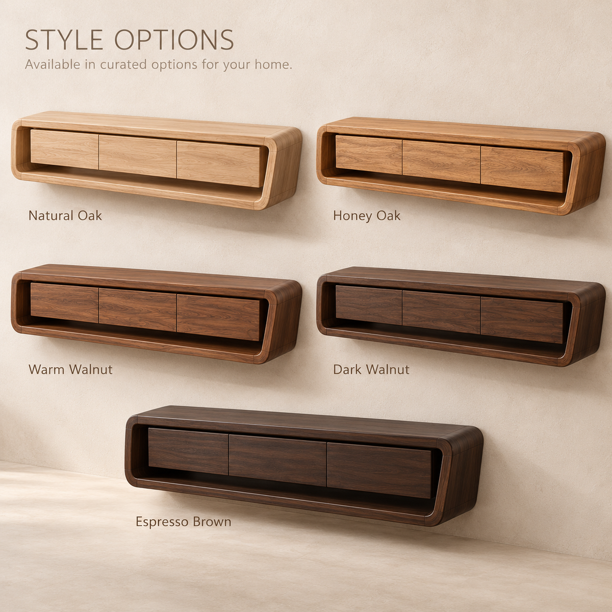 Valewood Floating Solid Wood TV Stand - Design 179 - wood finish options