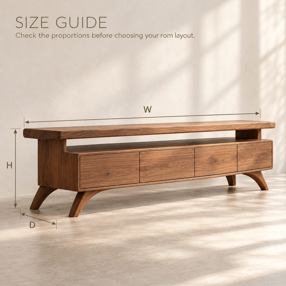 Waverley Sculptural Solid Wood TV Stand - Design 180 - size guide