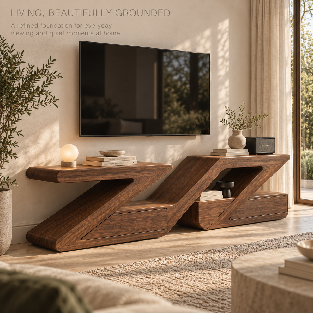 Cranford Sculptural Solid Wood TV Stand - Design 183 - product detail 1