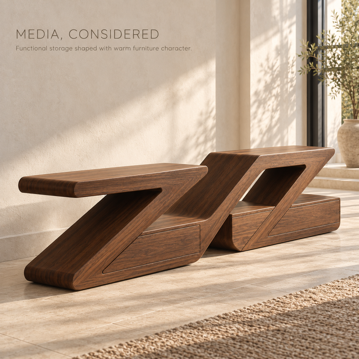 Cranford Sculptural Solid Wood TV Stand - Design 183 - product detail 2