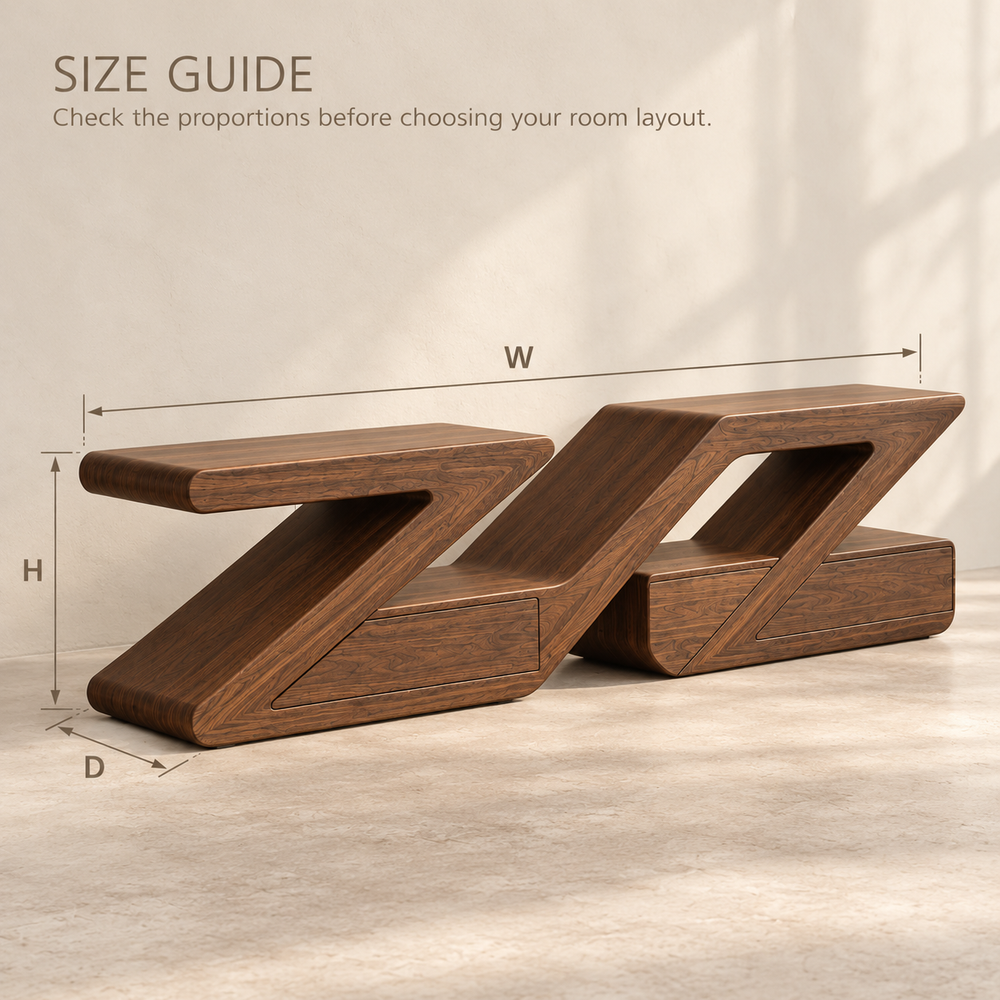 Cranford Sculptural Solid Wood TV Stand - Design 183 - size guide