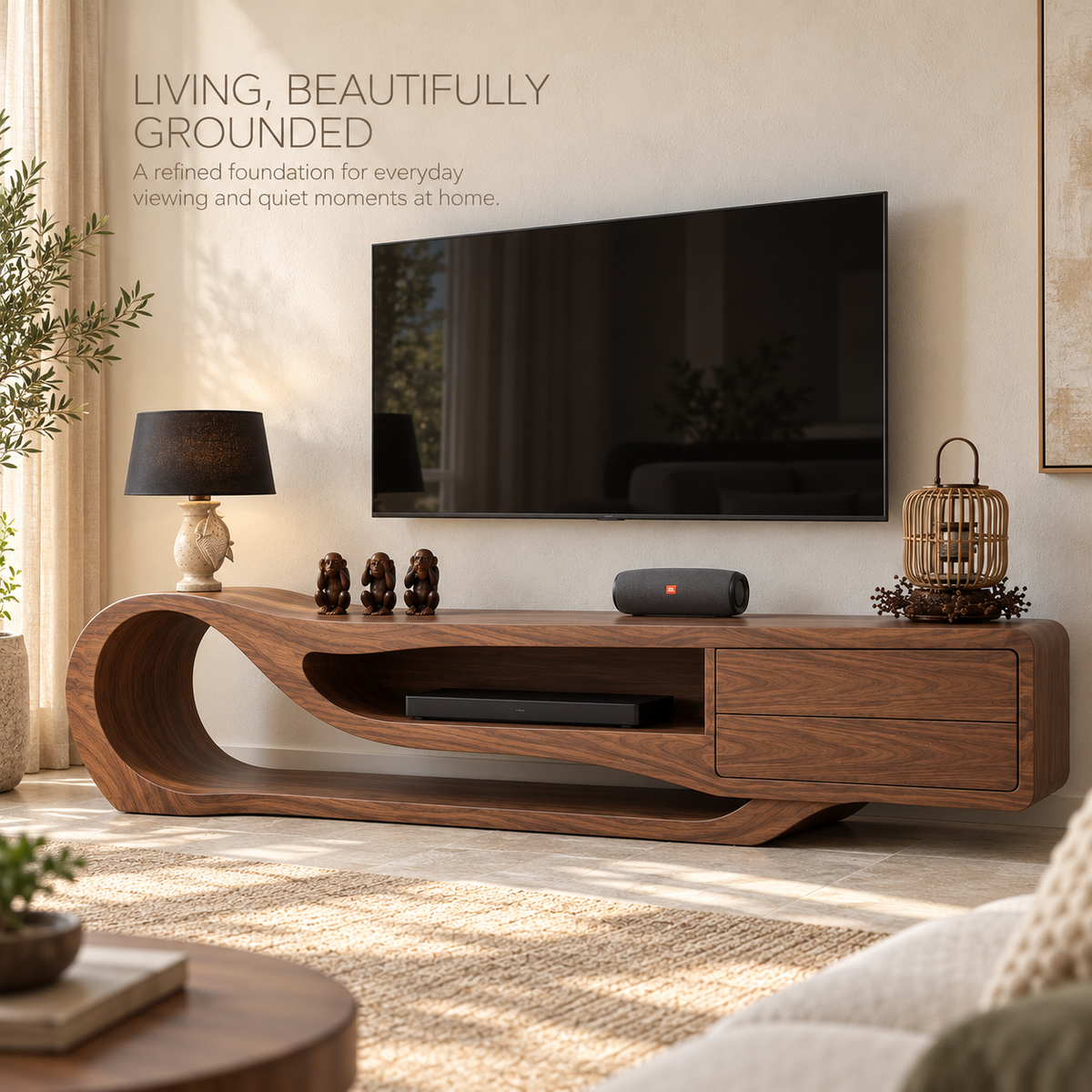 Driftwood Sculptural Solid Wood TV Stand - Design 184 - product detail 1