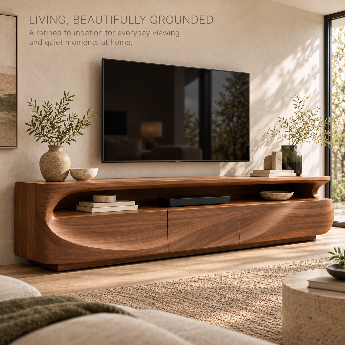 Elmstead Sculptural Solid Wood TV Stand - Design 185 - product detail 1