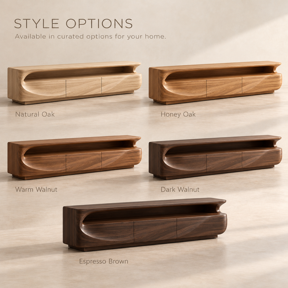 Elmstead Sculptural Solid Wood TV Stand - Design 185 - wood finish options