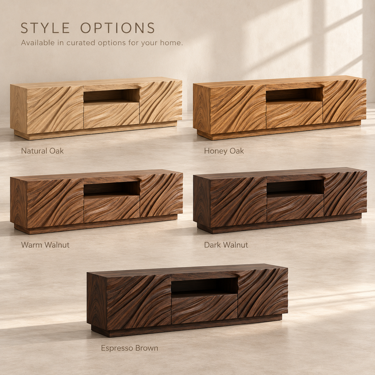 Fenwick Sculptural Solid Wood TV Stand - Design 186 - wood finish options