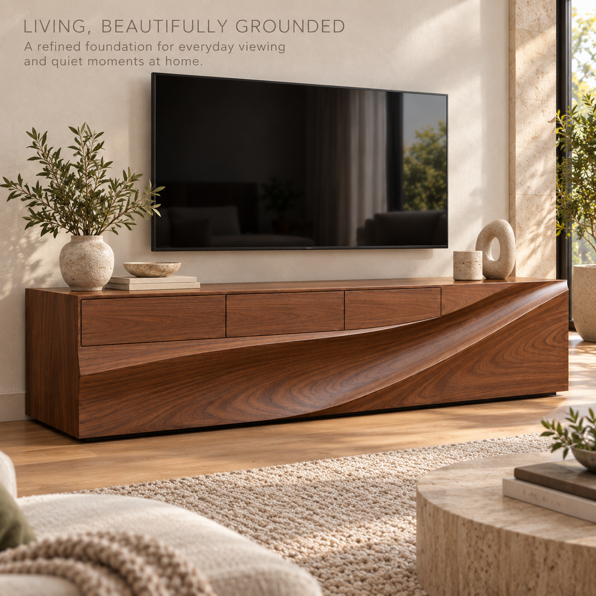 Greenmere Sculptural Solid Wood TV Stand - Design 187 - product detail 1