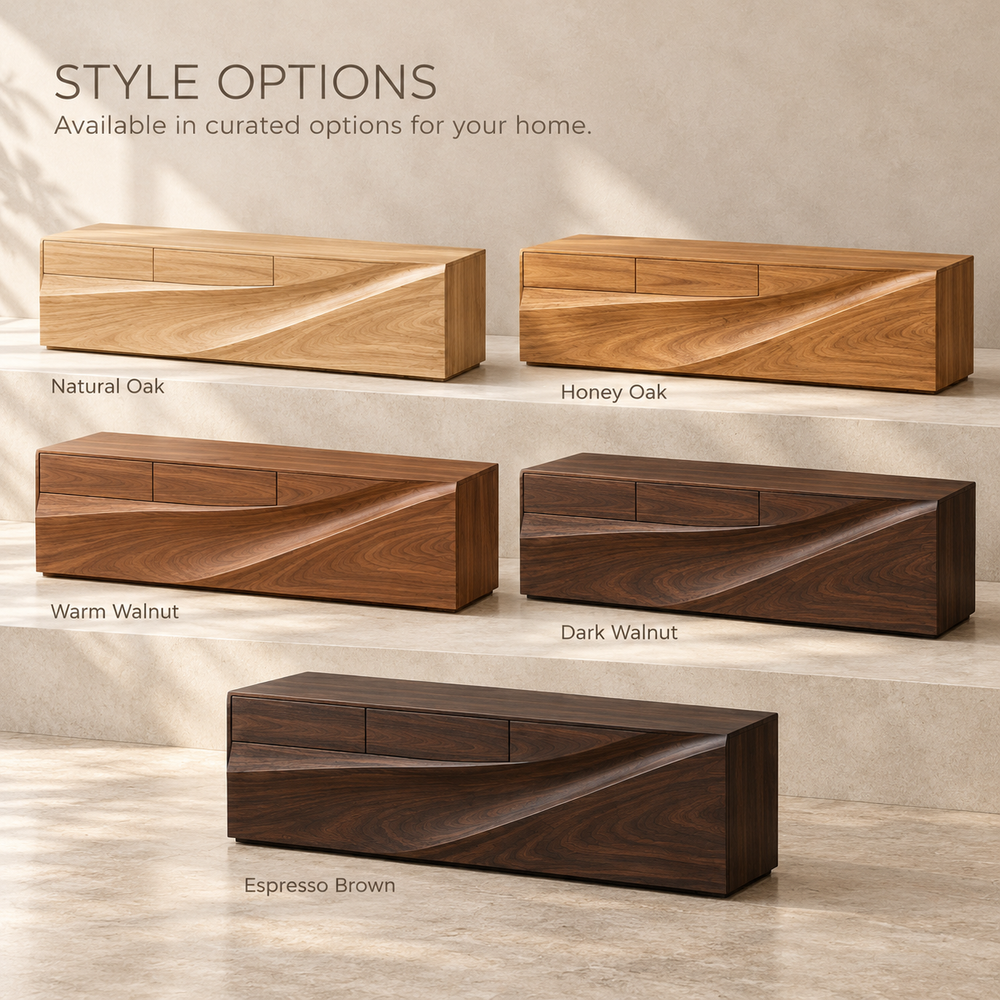 Greenmere Sculptural Solid Wood TV Stand - Design 187 - wood finish options