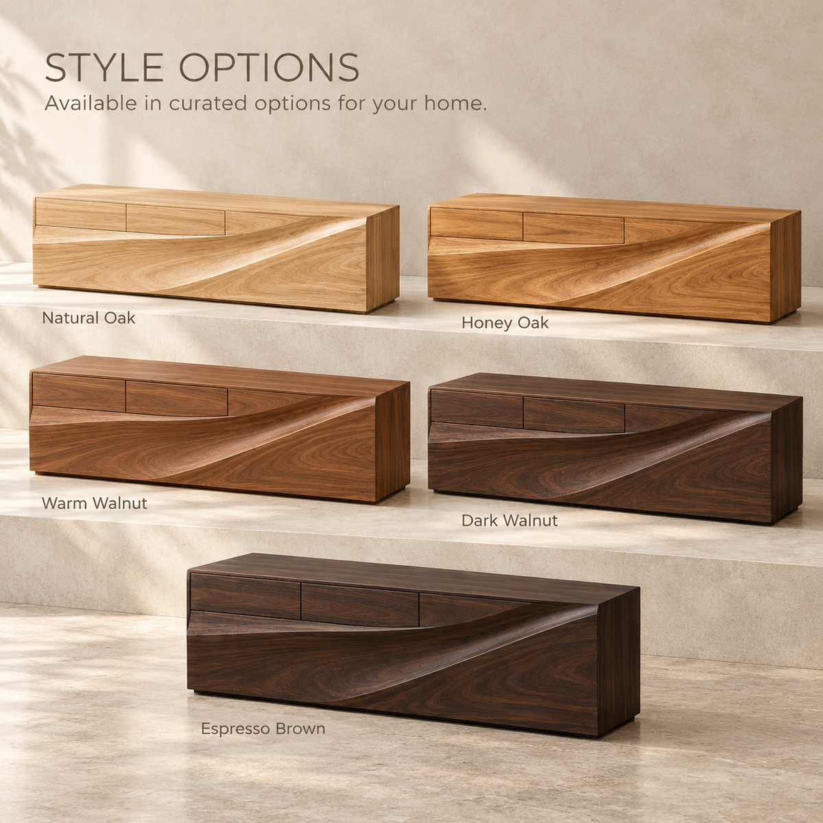 Greenmere Sculptural Solid Wood TV Stand - Design 187 - wood finish options