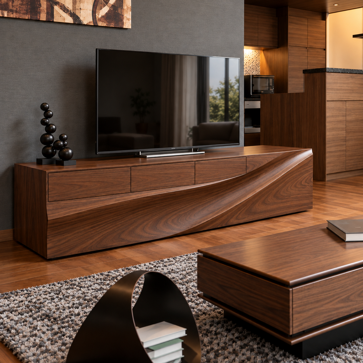 Greenmere Sculptural Solid Wood TV Stand - Design 187 - original main view