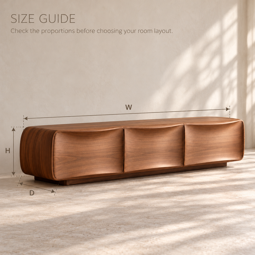 Ivydale Sculptural Solid Wood TV Stand - Design 189 - size guide