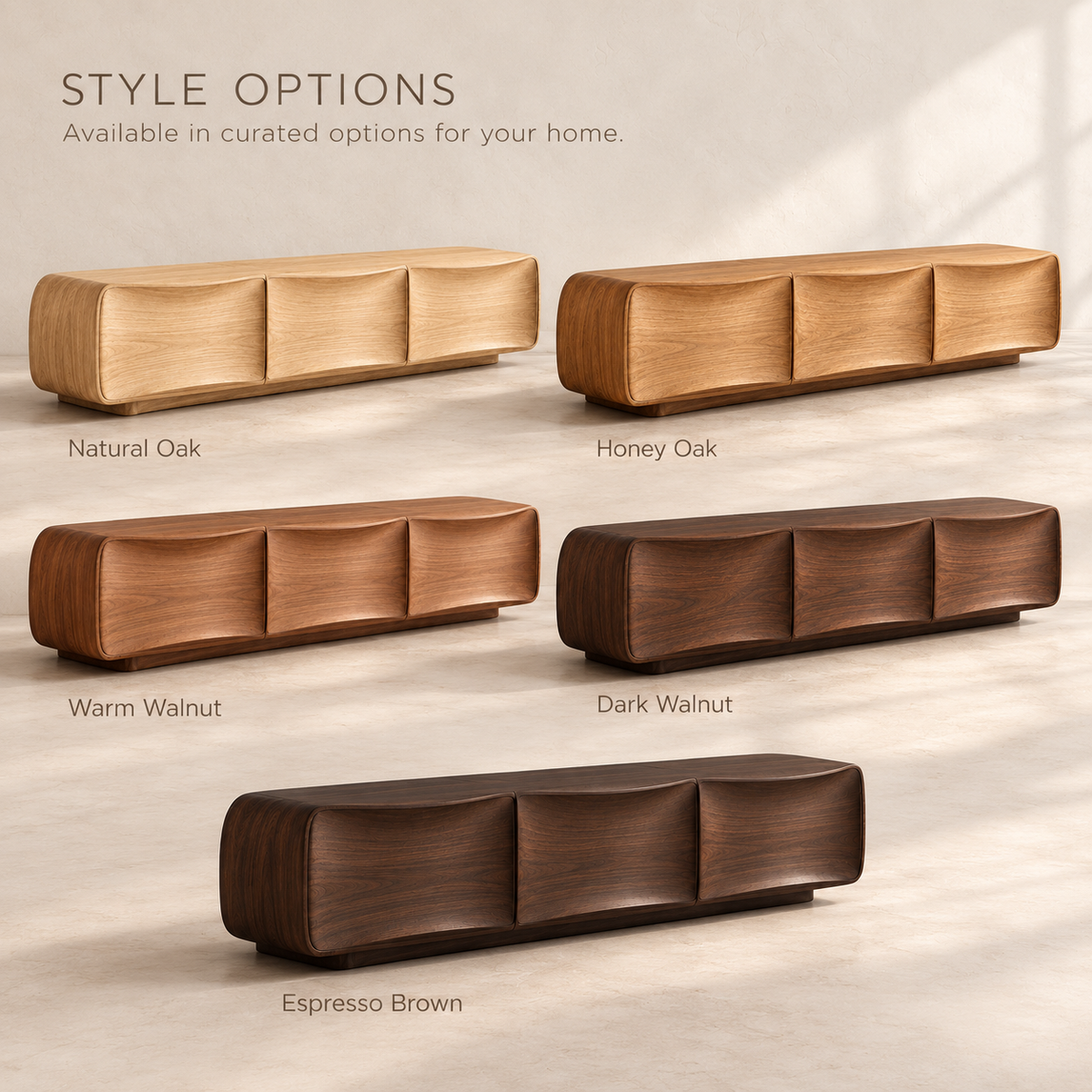 Ivydale Sculptural Solid Wood TV Stand - Design 189 - wood finish options