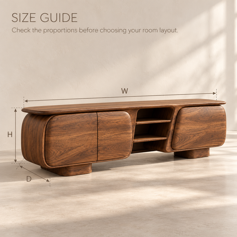 Kestrel Sculptural Solid Wood TV Stand - Design 190 - size guide