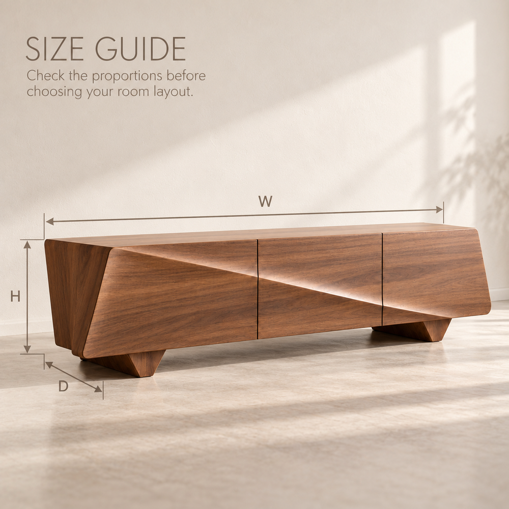 Longford Sculptural Solid Wood TV Stand - Design 191 - size guide