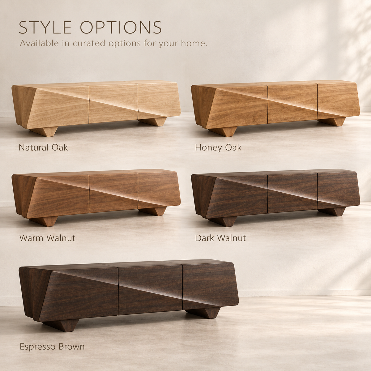 Longford Sculptural Solid Wood TV Stand - Design 191 - wood finish options