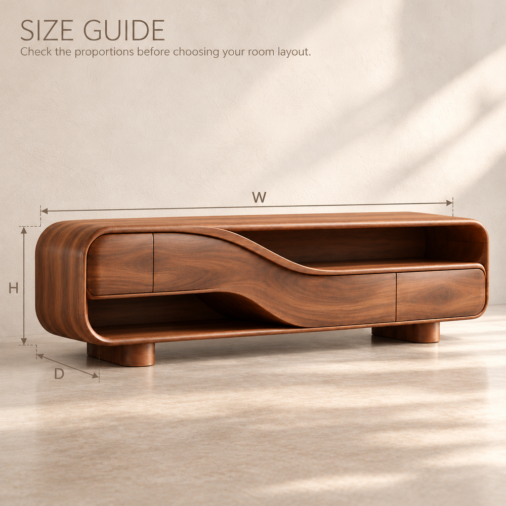 Maplehurst Sculptural Solid Wood TV Stand - Design 192 - size guide
