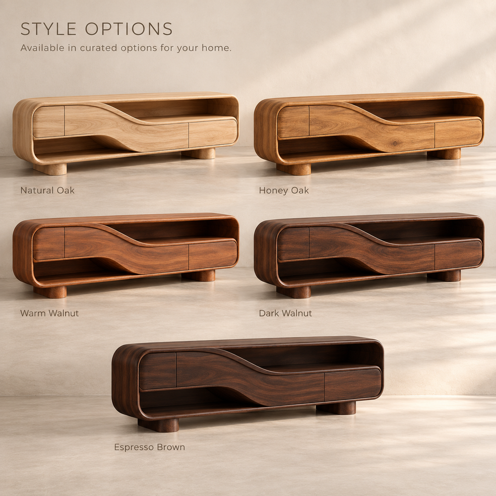 Maplehurst Sculptural Solid Wood TV Stand - Design 192 - wood finish options