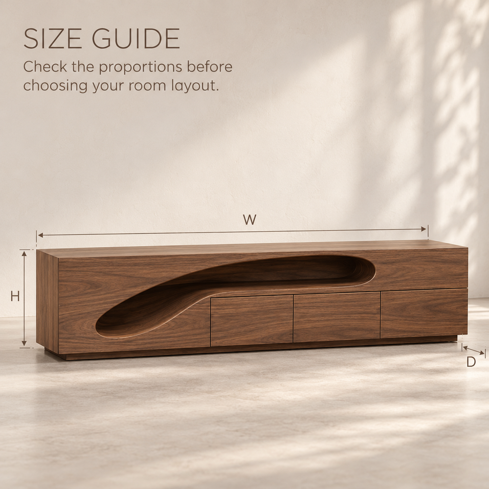 Netherton Sculptural Solid Wood TV Stand - Design 193 - size guide