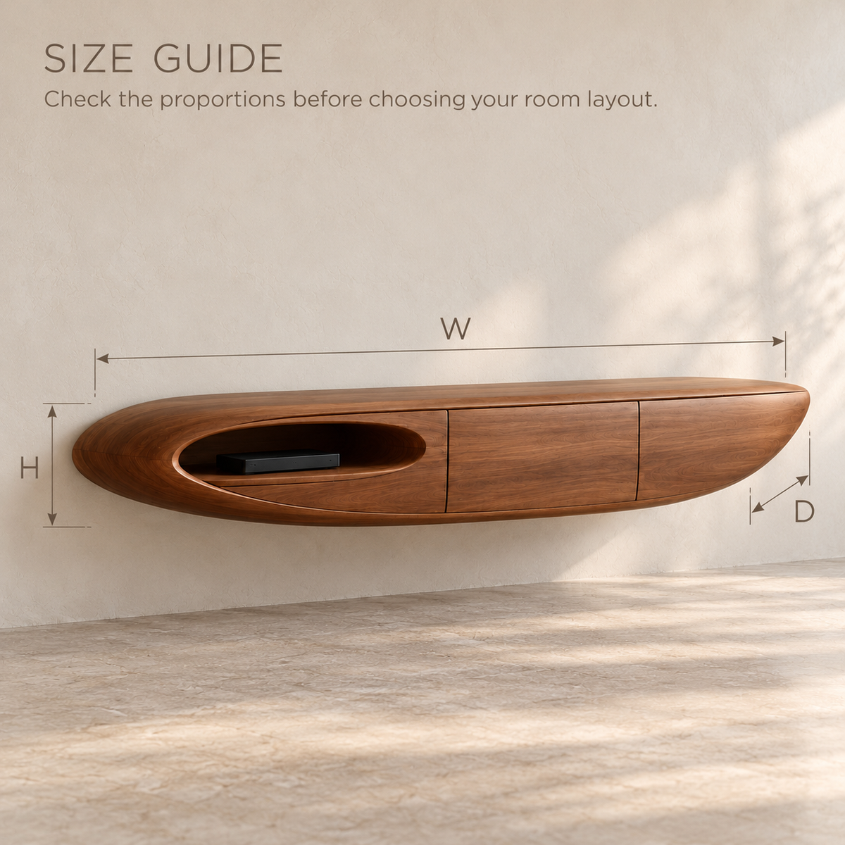 Orchard Floating Solid Wood TV Stand - Design 194 - size guide