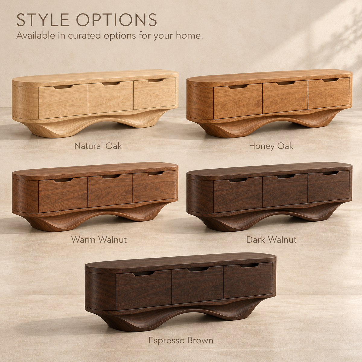 Silverton Sculptural Solid Wood TV Stand - Design 197 - wood finish options