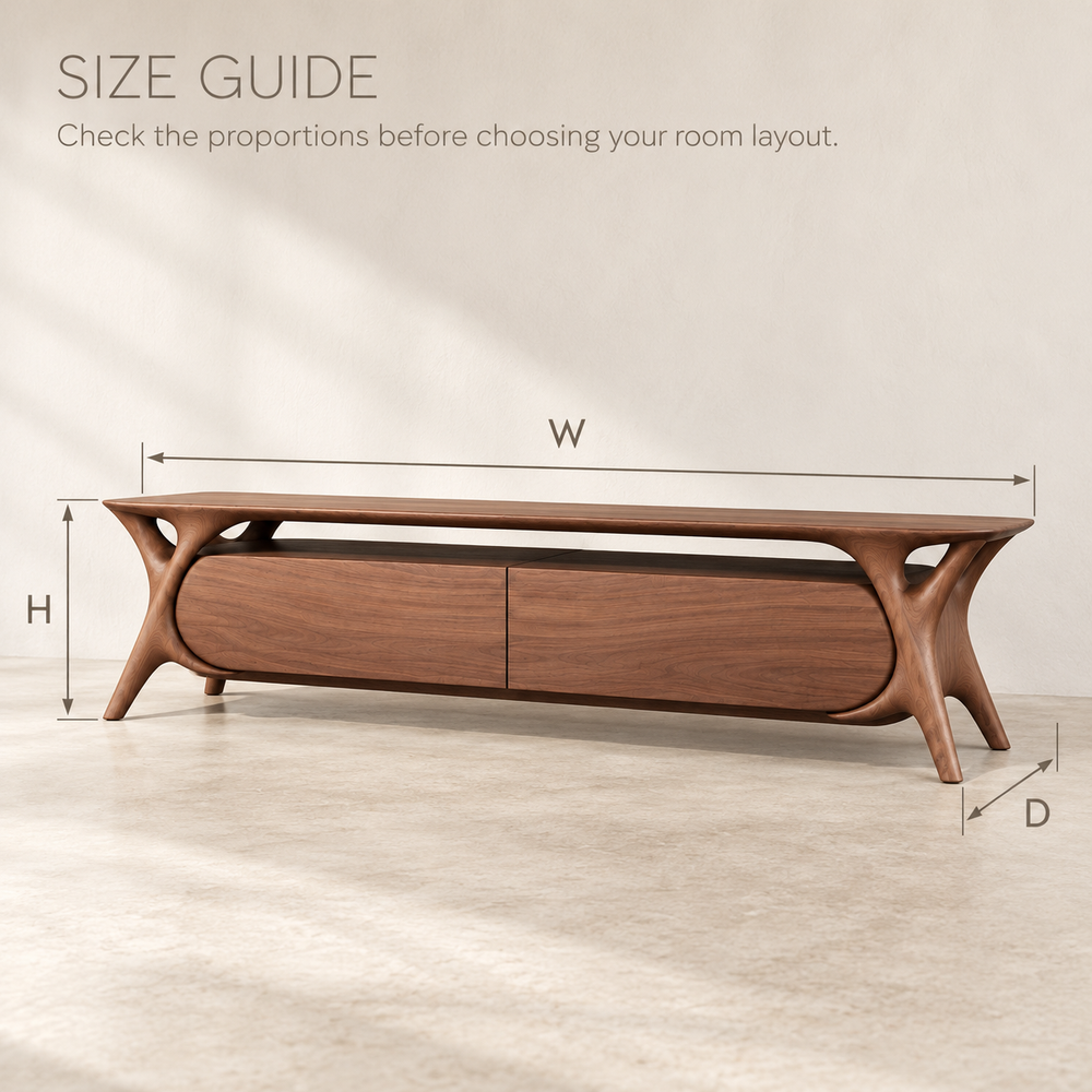Thistlewood Sculptural Solid Wood TV Stand - Design 198 - size guide