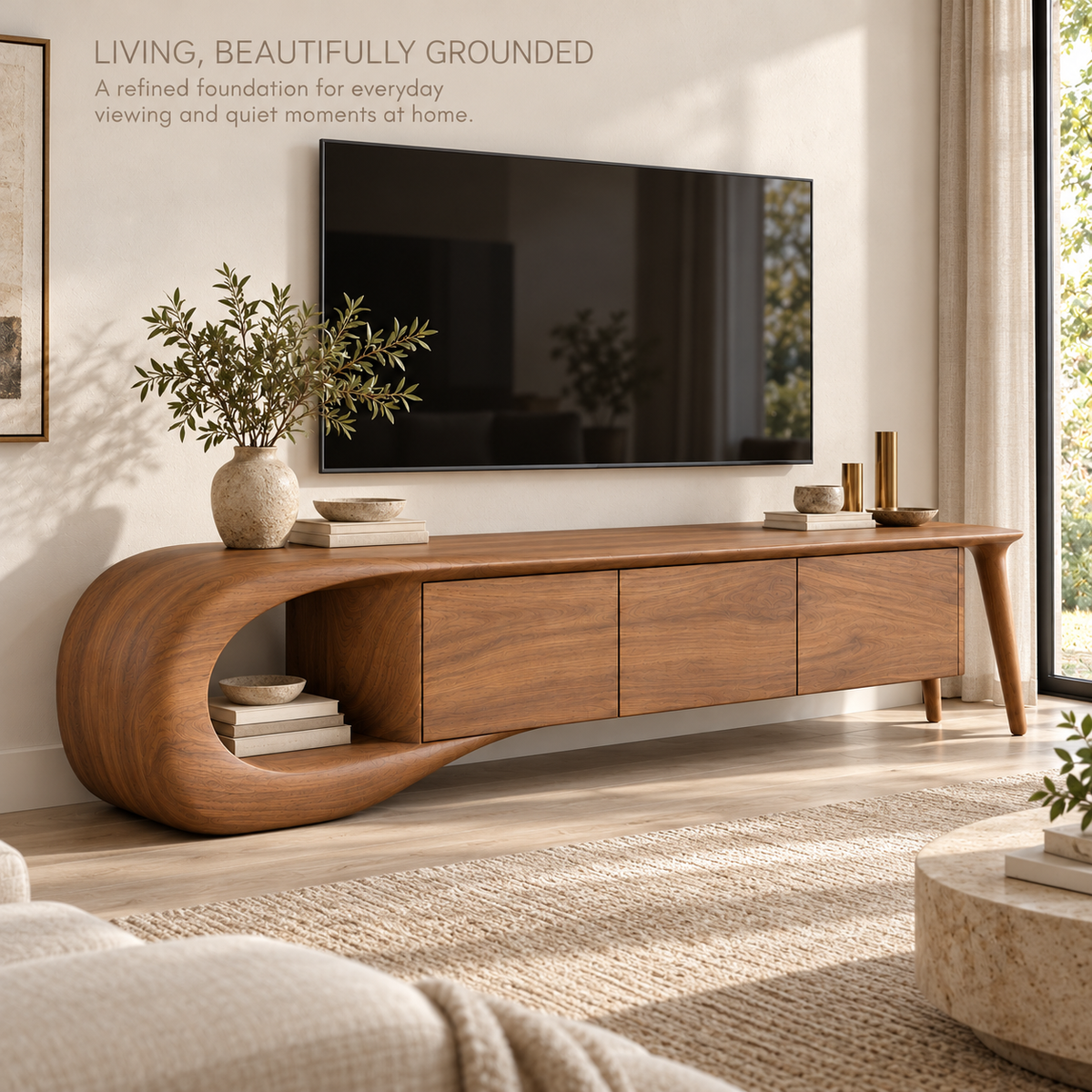 Willowmere Sculptural Solid Wood TV Stand - Design 200 - product detail 1