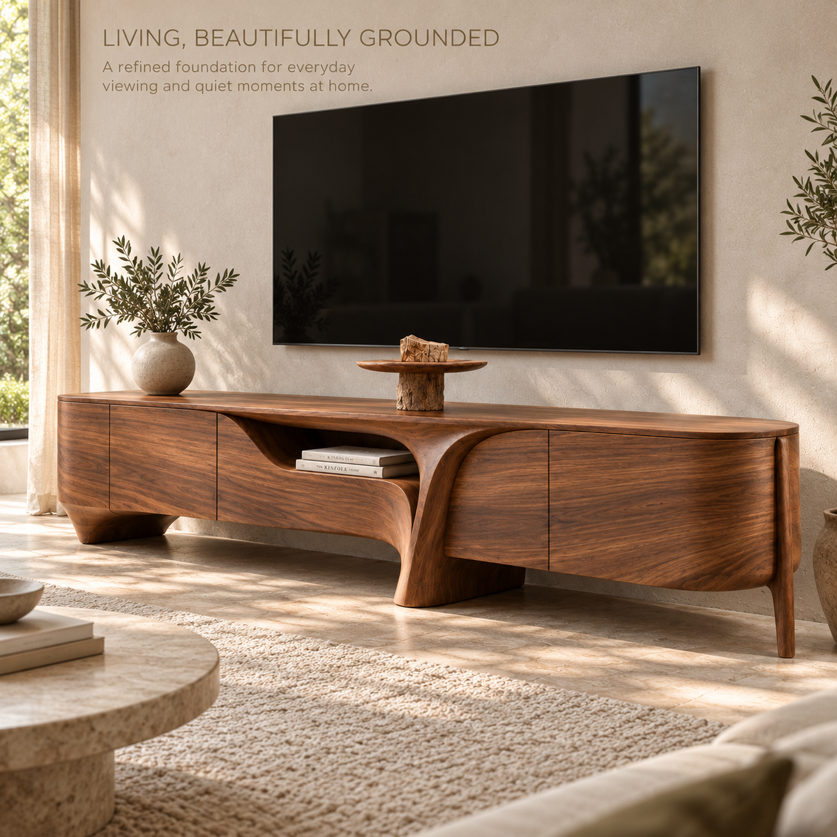 Yarrow Sculptural Solid Wood TV Stand - Design 201 - product detail 1
