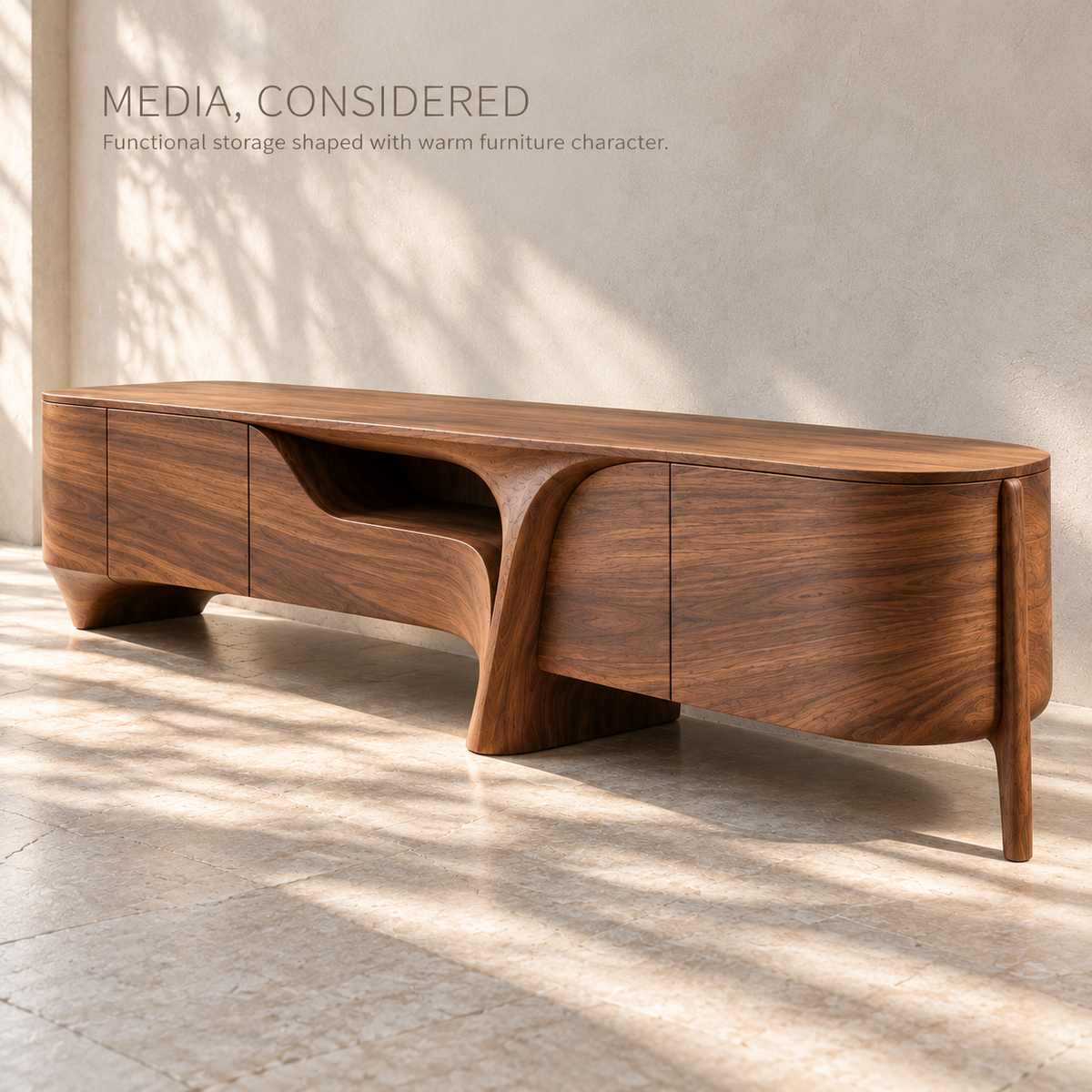 Yarrow Sculptural Solid Wood TV Stand - Design 201 - product detail 2
