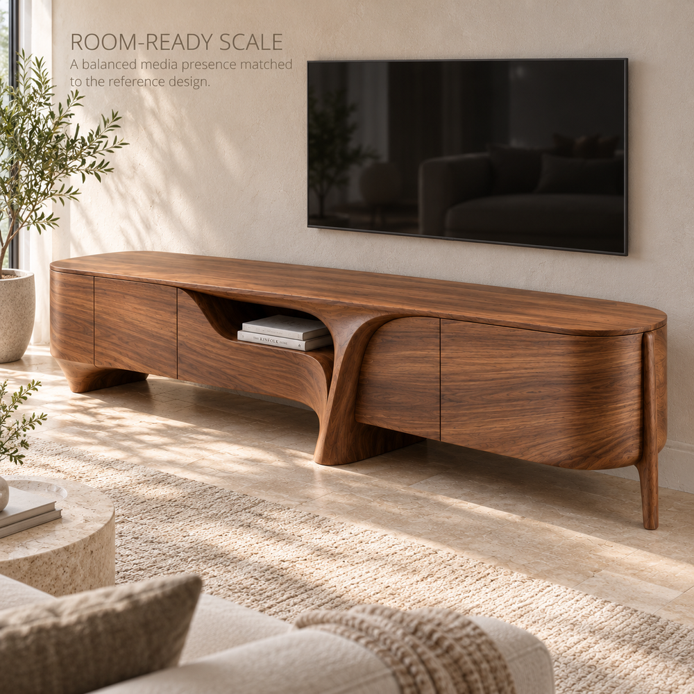 Yarrow Sculptural Solid Wood TV Stand - Design 201 - product detail 3