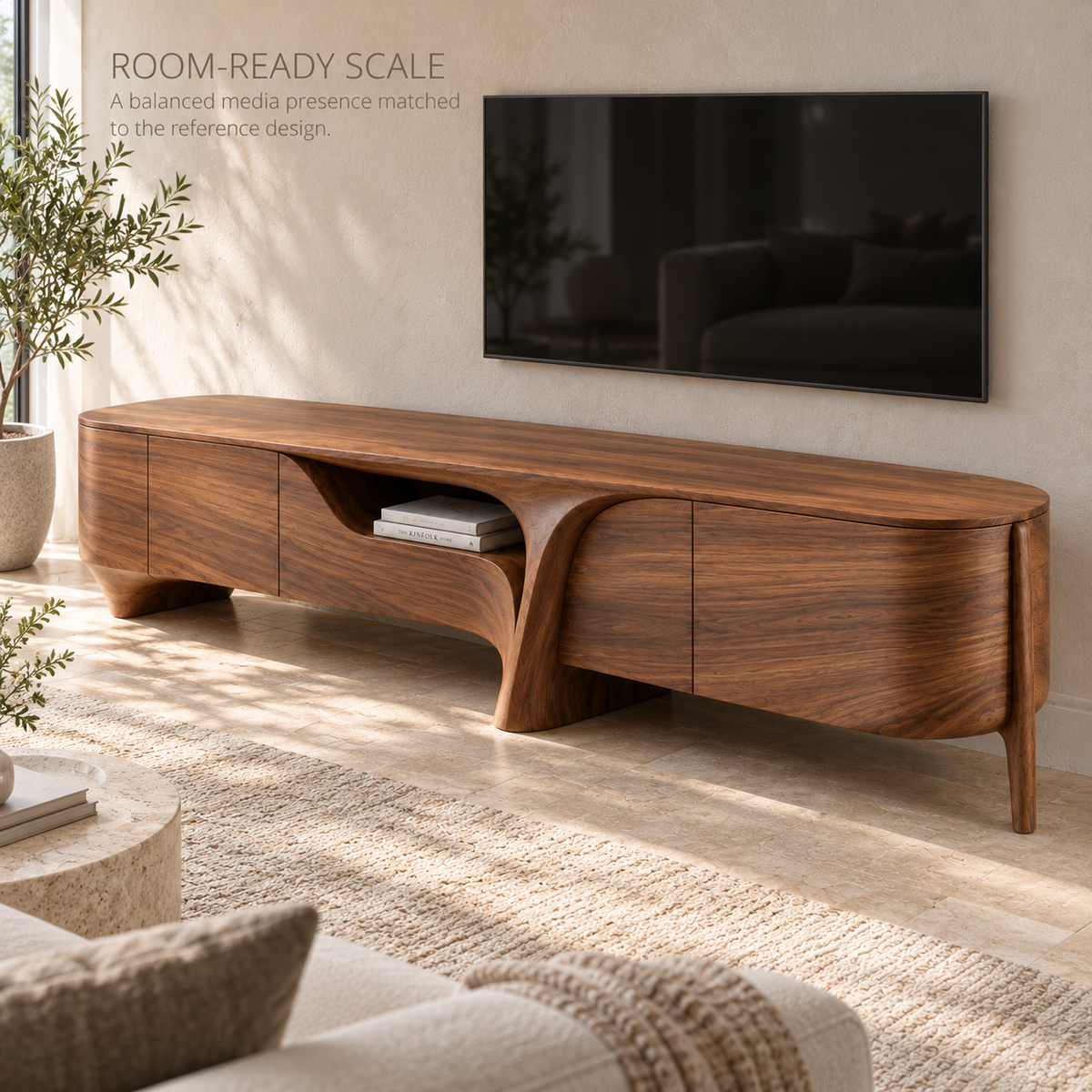 Yarrow Sculptural Solid Wood TV Stand - Design 201 - product detail 3